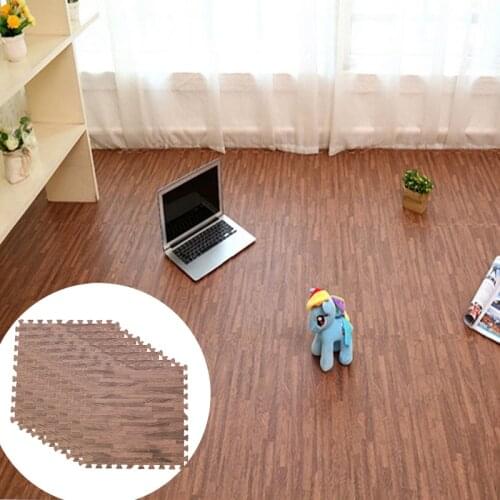 10Pcs Brown EVA Foam Floor Mat Interlocking Puzzle Tile Wood Grain Kids Playmat for Yoga Gym Exercise Playground Protection DIY
