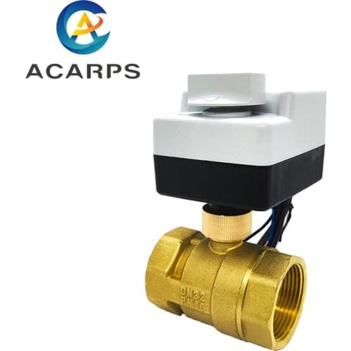 1-1/4" Brass Electric Ball Valve Three-Wire Two-Control Two-Way Electric Actuator Internal Thread With Manual Switch AC220V