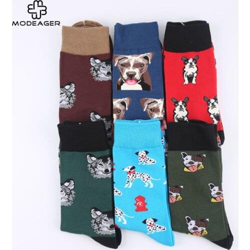 Modeager Fashion Novelty Cartoon Pug Dog Socks for Men Long High Funny Animal Men Socks Large Size Winter Autumn