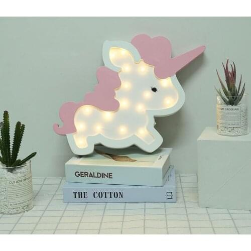 Cartoon Wooden Unicorn Modeling Decorative Lights Children Room Indoor and Outdoor Layout Props