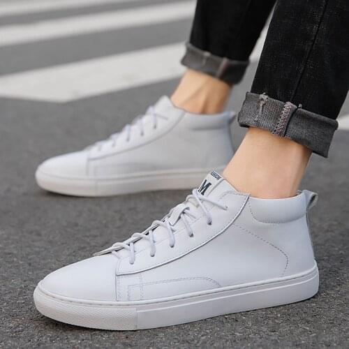 Men Shoes White Casual Shoes for Male Leather Sneakers Men Fashion Loafers Walking Footwear Comfy Ankle Boots Zapatos De Hombre