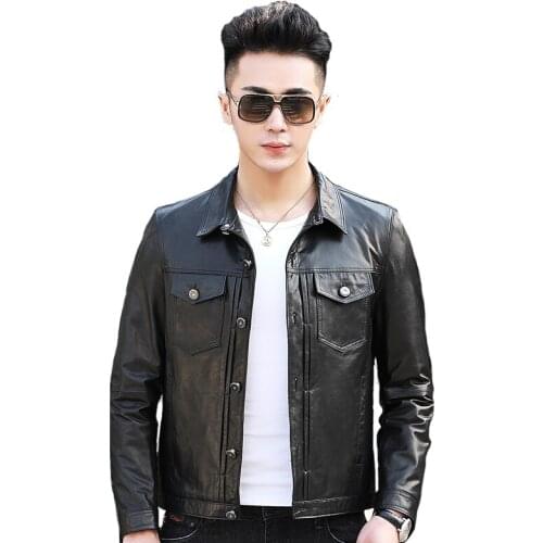 Sheepskin Coat Men Casual Genuine Leather Biker Clothes Slim Fit Handsome Fashionable Coat