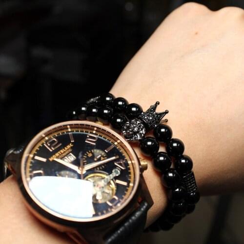 Black shinny stone crown lion bracelet set men accessories beads bracelets for women pulseras pulseira jewellery pulsera hombre