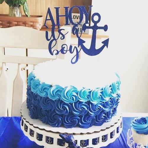 Customize glitter Ahoy its a boy topper | Its a boy | Ahoy baby shower | Anchor Nautical baby shower cupcake toppers