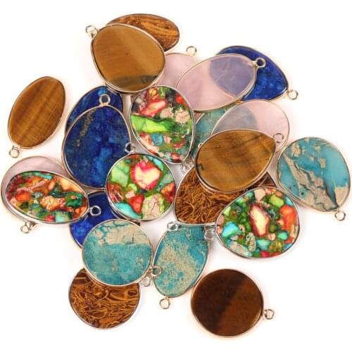 1pc Natural Stone Pendant Charms Round Blue Pink Green Drop Shape Pendant For Fashion Jewelry Making Diy Accessories Necklace