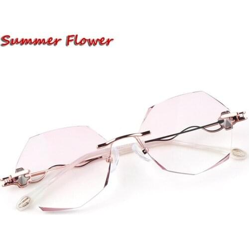 Chashma Optical Glasses Rimless Titanium Light Spectacles Fashion Eyeglasses Frame for Women Diamond Trimmed Stones Crystal