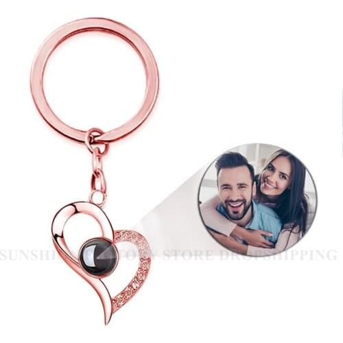 Custom Photo Projection Keychain Personalized Projection Pendant Key Ring Jewelry Romantic Memory Gift For Lover Mum Baby