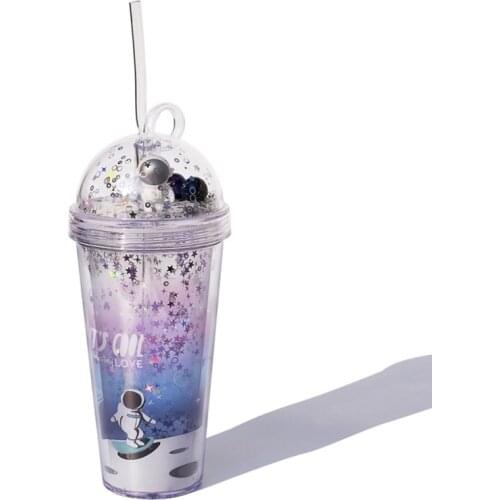 Portable Lovely Cartoon Mug Creative Double Layer Plastic Water Bottle With Straw Yogurt Mug Best Cup Kid Gift For Women Lovers