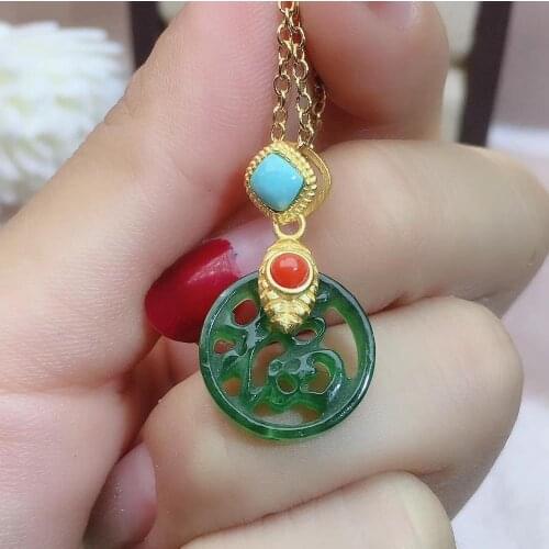 Lucky Design Natural And Real Hetian Jade Pendant Necklaces Fashion Woman Necklaces
