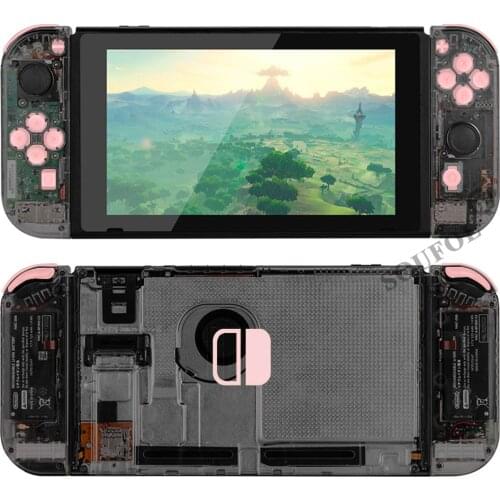Transparent Gery for NS Switch Console JoyCon Housing Case with Pink Buttons Plastic Shell Cover for Nintendos Switch