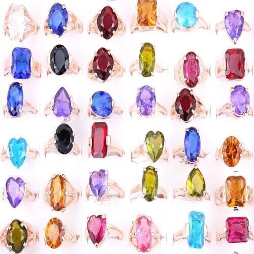 QIANBEI Mixed Style 10Pcs Colorful Crystal Cubic Zirconia Gold Rose Gold Rings Band Wedding Engagement Gift Fashion Jewelry