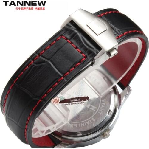 Watchband For TA brand genuine leather wristband black with red Stitching 20mm 22mm straps with folding clasp
