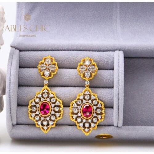 Retro Gemstone Ruby Lace Flower Earrings 925 Silver Wedding Emerald Zircon Gold Engraved Sapphire Studs Vintage Fine Jewelry