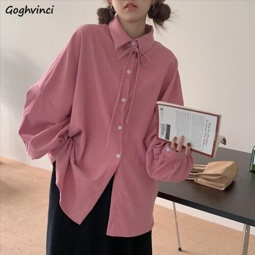 Shirts Women Bow Batwing Sleeve Single Breasted Loose Tops Fashion Simple BF Student Large Size Korean Blouses Design Baggy Chic