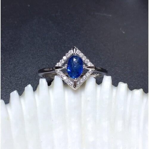 Shilovem 925 silver sterling real natural sapphire Rings fine Jewelry wedding bands new gift open ring 4*6mm mj0406366agl