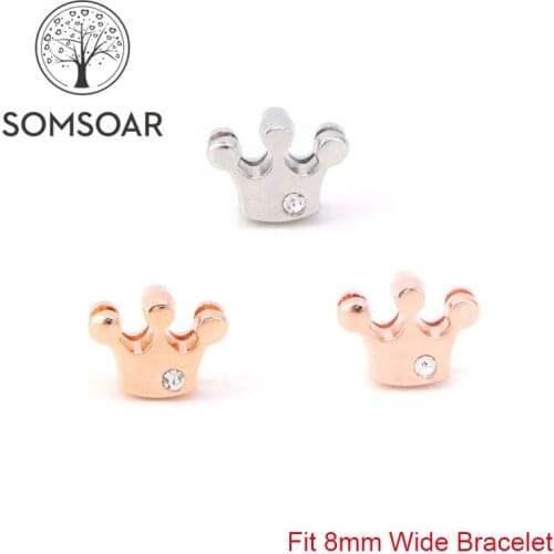 Somsoar Jewelry Lovely Crown Slide Charms DIY Charms fit 8mm Wide Leather Wrap Bracelet Wristband for Toddler/Women 10pcs/lot