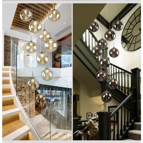 Modern glass ball chandelier staircase lamp double living room lamp LED g4 lighting fixture led lamp Stair chandelier Indoor led