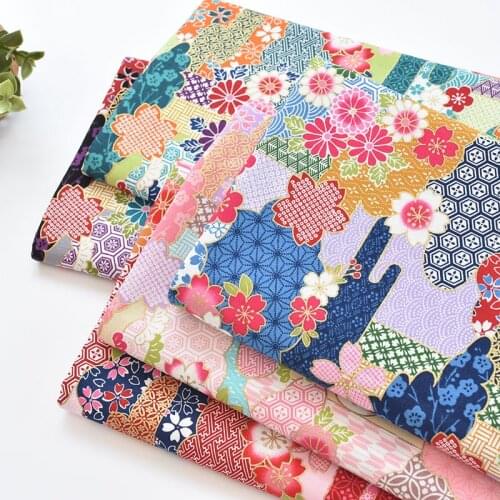 50 * 110 cm cotton and wind hot stamping fabrics cherry blossom cloth clothing childrens clothing shirt skirt DIY craft