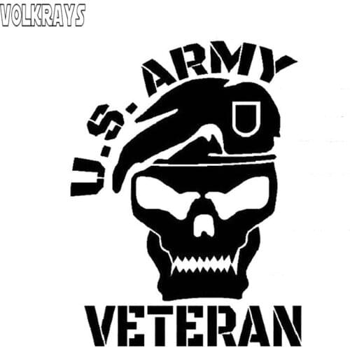 Volkrays Creative Car Sticker Army Veteran Beret Special Forces Recon Accessories Reflective Vinyl Decal Black/Sliver,14cm*10cm
