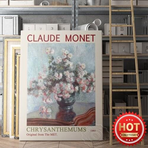 The Met Museum Exhibition Poster, Claude Monet Flower Artworks Chrysanthemums High-Definition Wall Picture, Vintage Flower Mural
