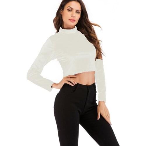 Womens Slim Long Sleeve T-shirt Midriff-baring Top Blouse