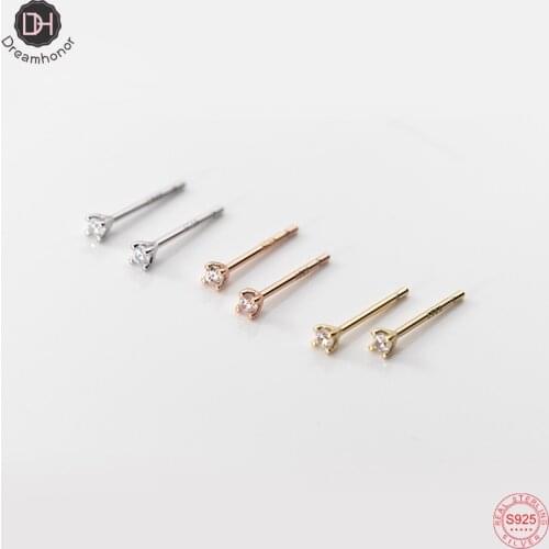 Dreamhonor S925 Sterling Silver Jewelry Mini CZ Zircon Gold/Silver/Rose Gold Color Stud Earrings For Women Wedding Jewelry