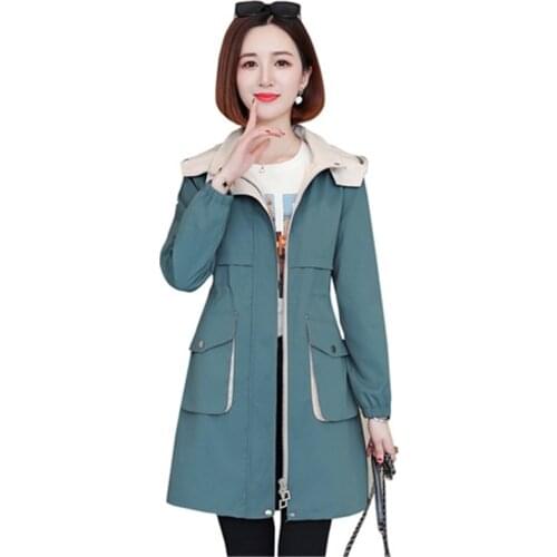 2020 New Spring Autumn Long Trench Coats Women Loose Large Size casual Hooded Korean Female Windbreaker Overcoat Clothes AH109