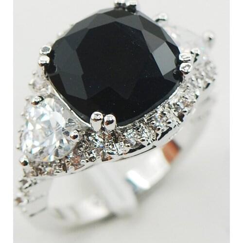 Black Onyx White Crystal Zircon Women 925 Sterling Silver Ring F941 Size 6 7 8 9 10