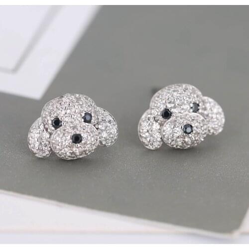 925 Sterling Silver Crystal Pet Dog Stud Earrings for Women Party Jewelry Accessories pendientes boucle d oreille eh712