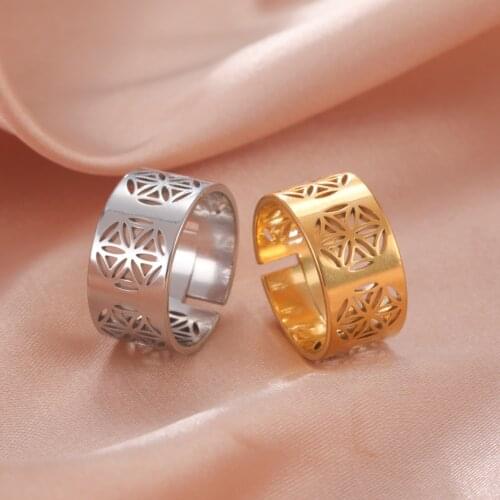 Skyrim Viking Vintage Hollow Flower Ring for Women Stainless Steel Adjustable Elegant Geometric Finger Rings Jewelry Female Gift