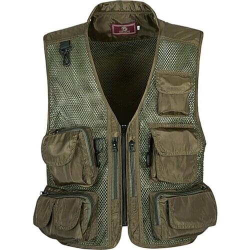 Summer mens camouflage military style vest photography outdoor multi-pocket dad fitted mesh zipper sleeveless jacket waistcoat