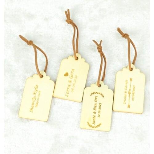 10PCS Personalized Wooden Tags With Hole Custom Engraving Wedding Gift Tag Labels Baptism Baby Shower Wedding Party Supplies