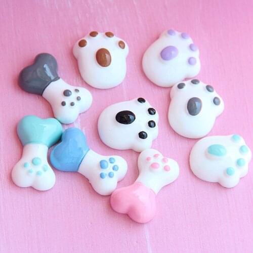10Pcs Kawaii Cute Cat Claw Dog Bone Flat back Resin Cabochon Flatbacks Scrapbook Fit Phone Decoration Craft DIY Hair Accessories