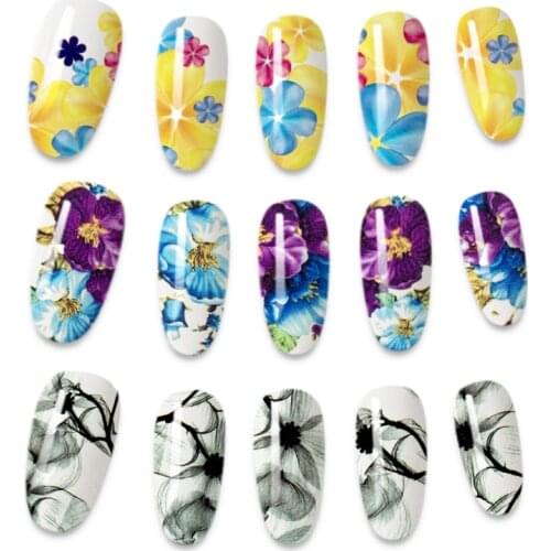 14-piece Mixed Colorful Flower Starry Sky Sticker Nail Water Transfer Nail Sticker Decal Decoration Set