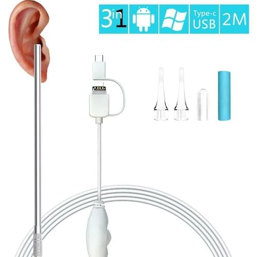 3 In 1 Ear Cleaning Endoscope USB Visual Ear Spoon 5.5mm 0.3MP Mini Camera Android PC Ear pick Otoscope Borescope cleaning Tool