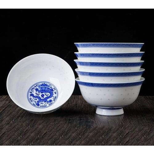 4.5/5/6inch Chinese Blue and White Porcelain Rice Bowl Jingdezhen Ceramic Bowls Dragon Tableware Ramen Soup Bowl Food Holder Art