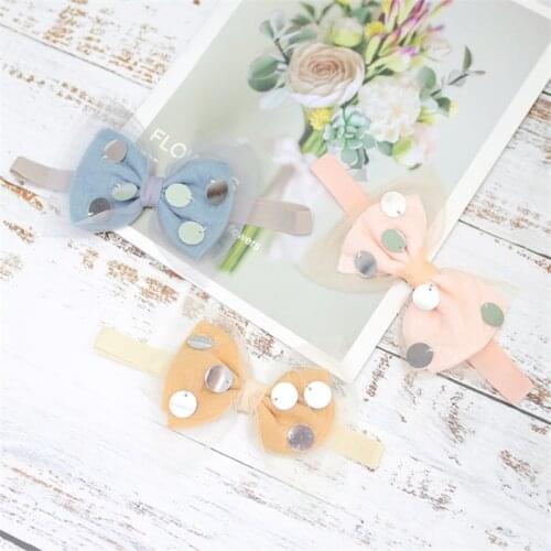 5pcs/lot children handmade infantle kid headband sequins gauze bow toddlers elastic hair band mesh cotton girl hair accessories