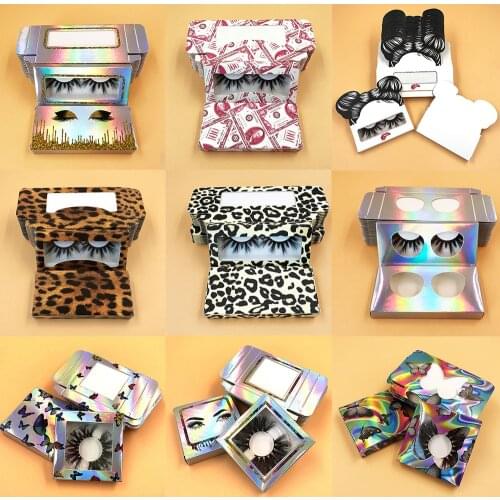 50/100 Pcs Wholesale Paper Eyelash Packaging Box Custom Logo Faux Cils 15mm-25mm Mink Eyelashes Case Bulk Private Label Makeup