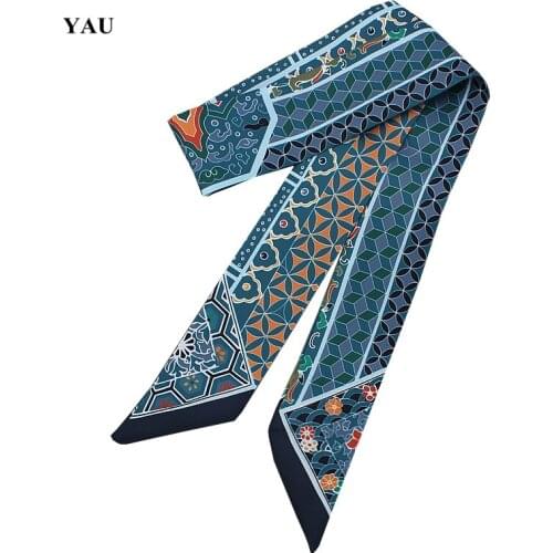 95cm*5cm Quadrilateral Flowers Printed Bag Strap Small Scarf Women Twill Silk Scarf Headband Long Scarves Bag Accessories Ribbon