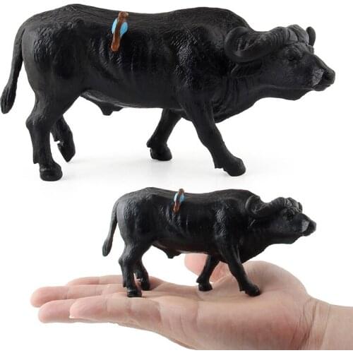 African Buffalo Zoo Plastic Solid Water Cow Classic Domestic Black Cattle Model Wild Animals Toys Set