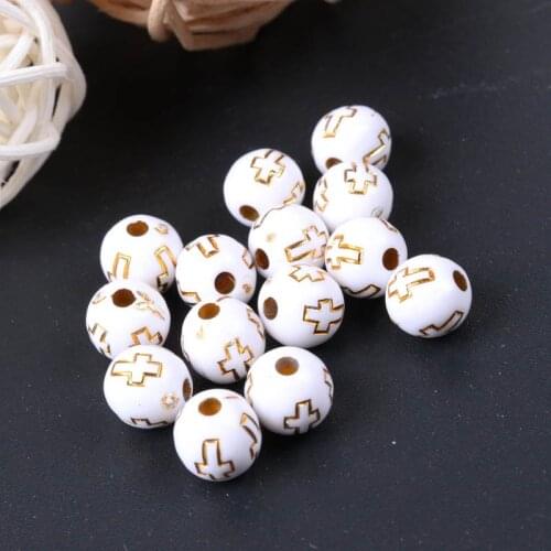 White Vintage Gold Cross Stripe Round Acrylic Spacer Beads For Bracelet Necklace Jewelry Making DIY 8mm 200pcs/lot 2018 New