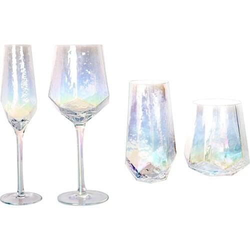 300-550ml Creative Hammer Pattern Colorful Goblet Nordic Retro Crystal Champagne Whiskey Cup Bar Cold Drink Shop Drinkware