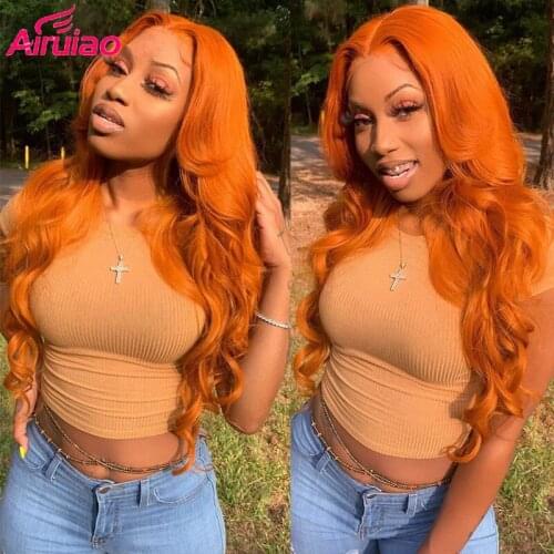 Brazilian Loose Wave Lace Frontal WigS Ginger Deep HD Transparent Lace Full Orange Colored Human Hair Pre plucked Baby Hair Remy