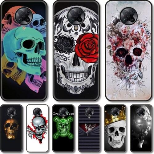 White skulls Phone Case For xiaomi Poco M2 M3 C3 X3 F2 F3 Lite NFC Pro Anime Black Cover Silicone Back Pretty tpu