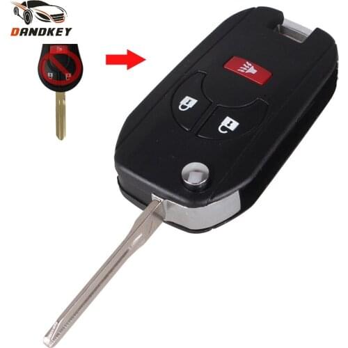 Dandkey New 3 Buttons Uncut Blank Flip Folding Key Shell Case For Nissan Cube Juke Rogue 2+1 Panic Key Shell