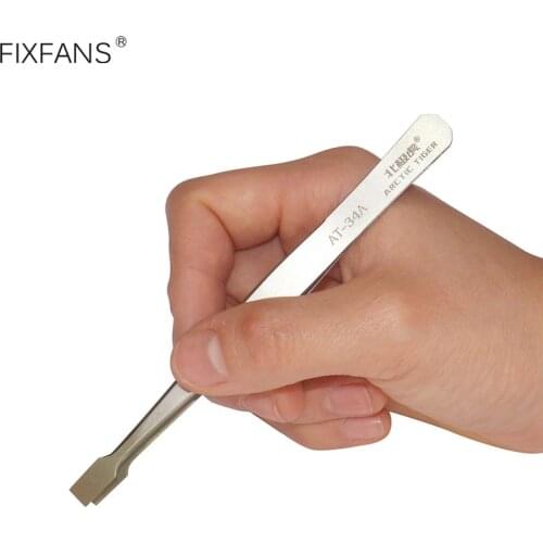 FIXFANS Precision Stainless Steel Stamp Tweezers Tongs with Flat Tip for Philately Stamps Collector Craft Hobby Hand Tools