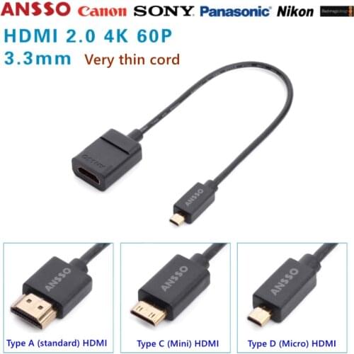 Mini Micro to HDMI female convert cable notebook projector TV 4K 60P；18Gbps HDR Digital Single Lens Reflex Ultra Slim