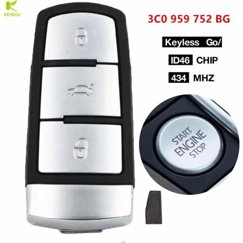 KEYECU Replacement Keyless 3Button Smart Remote Key 433MHz ID46 for Volkswagen B6/CC Magotan /Passat 2009-2013 3C0 959 752 BG