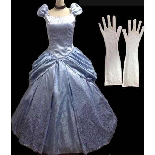 Cinderella Cosplay Costume Adult Women Party Dance Princess Dress With Gloves Halloween Carnival Ball Gown