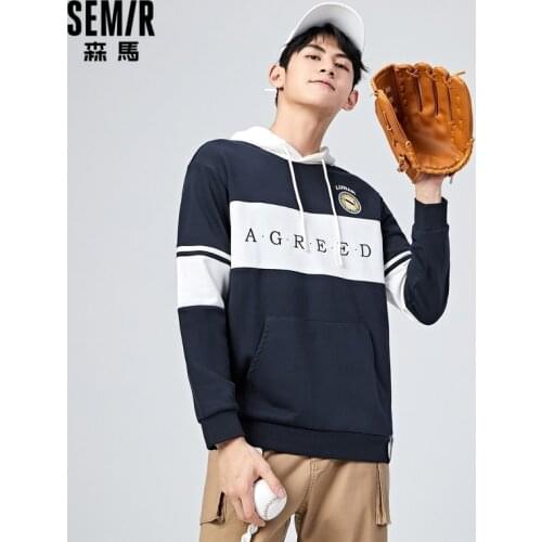 SEMIR Sweatshirt Men Spring 2021 New Trend Embroidery Hit Color Hoodie Hong Kong Style Hooded Knitted Bottoming Hoodies